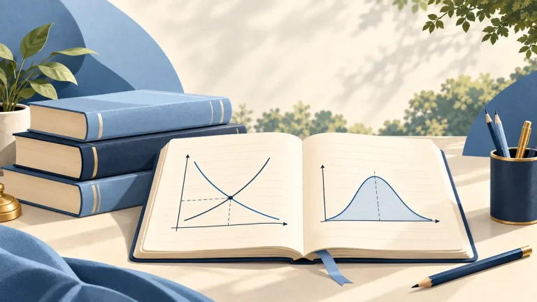 Economics books and an open notebook with graphs for CUET PG preparation
