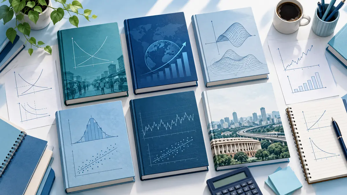 CUET PG Economics books illustrated across microeconomics, macroeconomics, statistics, econometrics and the Indian economy